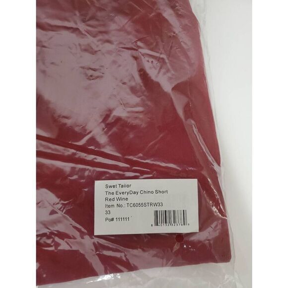Swet Tailor The Everyday Men's Chino Short in Red Wine Sz 33 Stretch Casual - Picture 4 of 5
